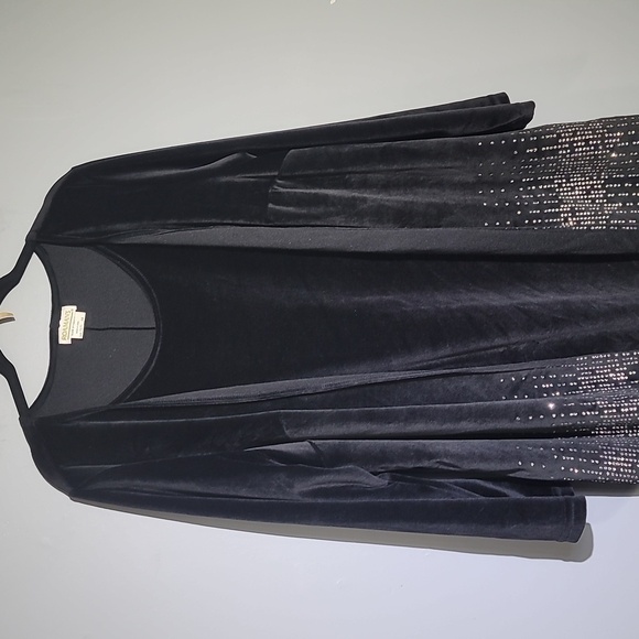 Roamans 90's Velvet Velour 1 Piece Jacket Stretch Evening Sequin Black Dress - Picture 1 of 9